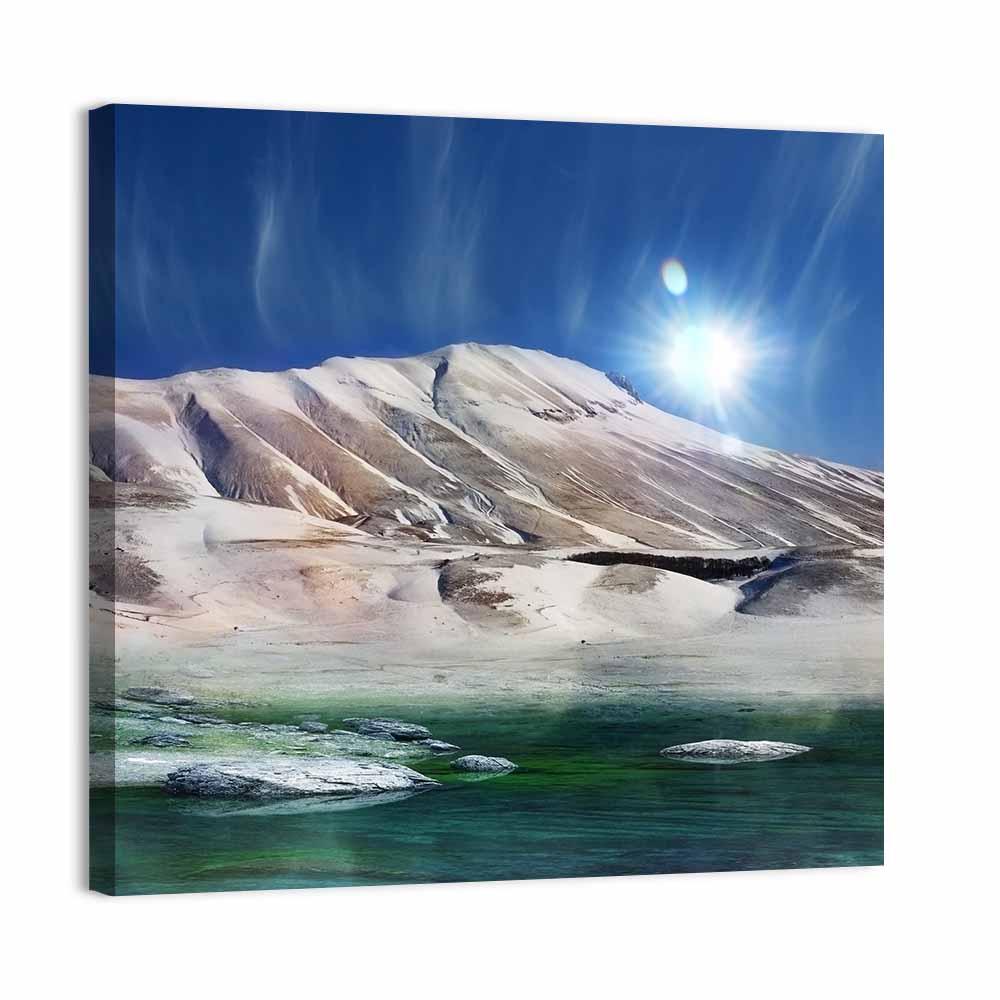 Sunburst Over Winter Mountain Wall Art, canvas print, square