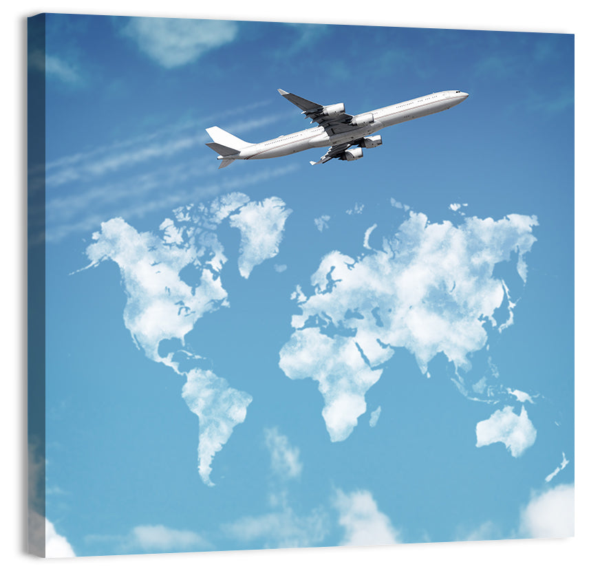 Airplane & World Map Wall Art