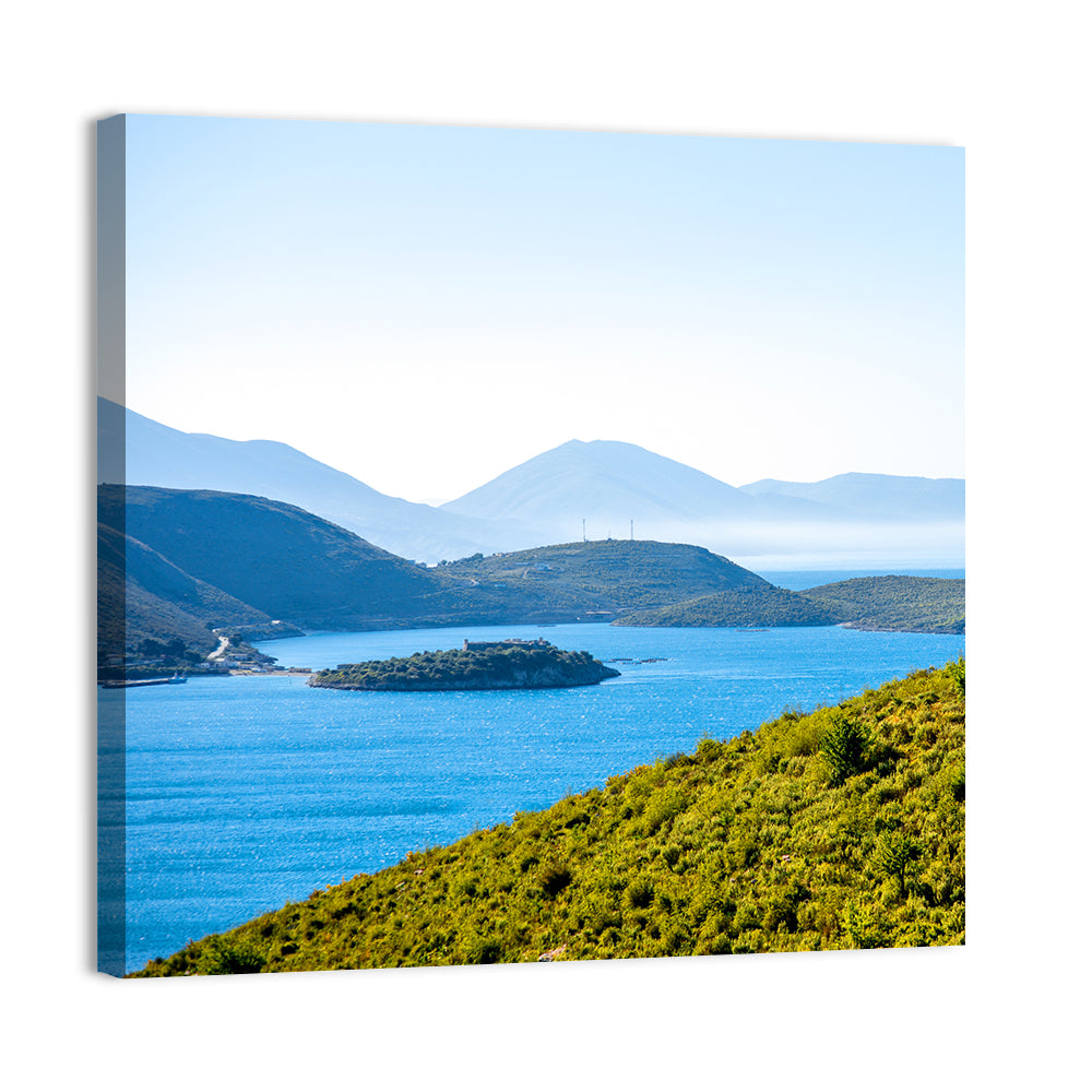 Porto Palermo Bay with Ali Pasha Castle Wall Art, canvas print, square