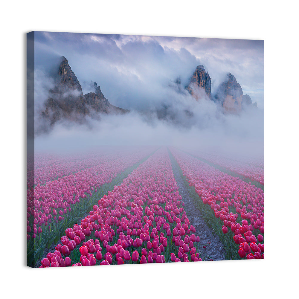 Foggy Tulips Field Wall Art