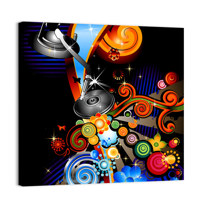 Psychedelic Turntable Illustration Wall Art as a canvas print