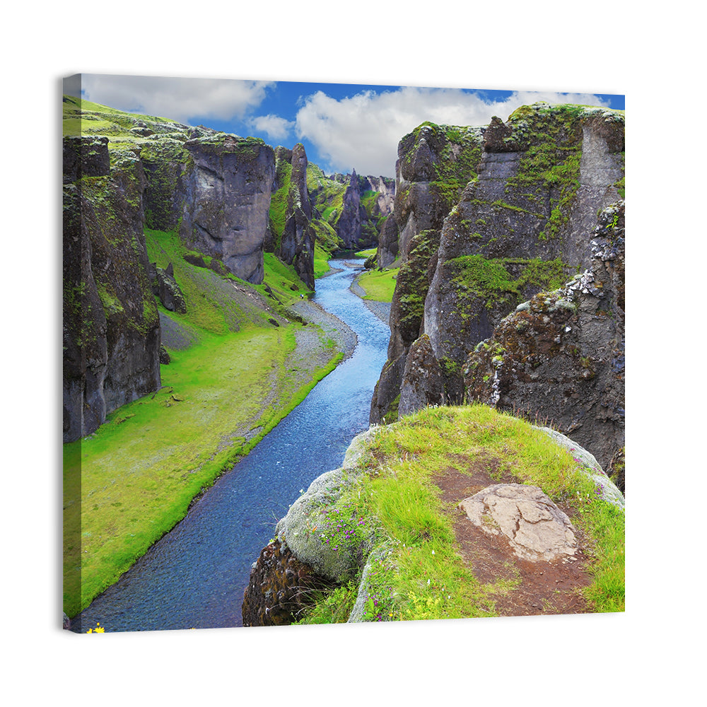 Neverland Cliffs, Fjaðrárgljúfur Canyon Wall Art, canvas print, square