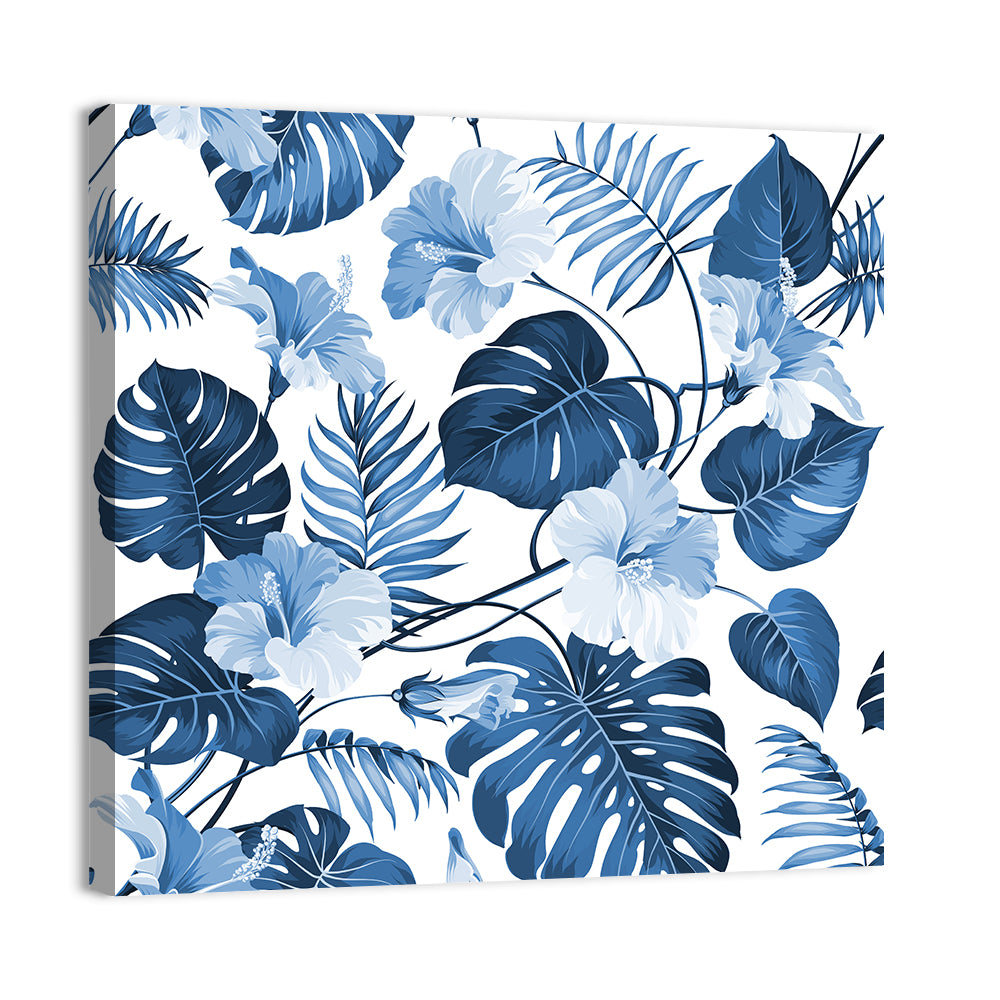 Blue Tropical Palm Leaves Wall Art, canvas print, square