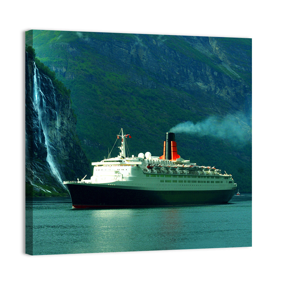 Cruise Ship at Geiranger Fjord Wall Art, canvas print, square