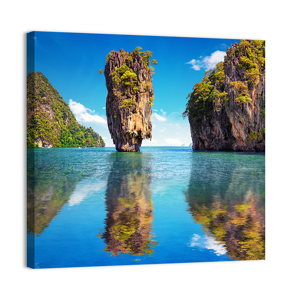Ko Tapu Limestone Stack, Phang Nga Wall Art, canvas print, square