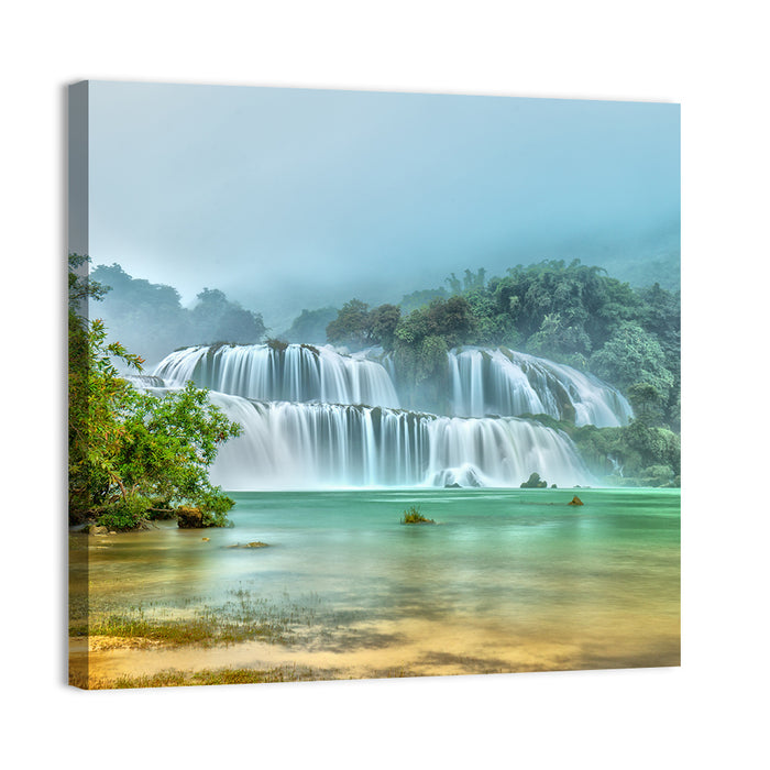 Ban Gioc Waterfalls Misty Morning Wall Art as a canvas print