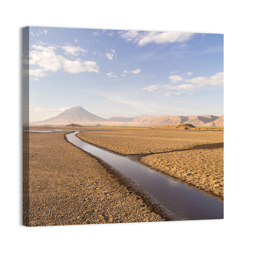 Lake Natron with Ol Doinyo Lengai Wall Art, canvas print, square