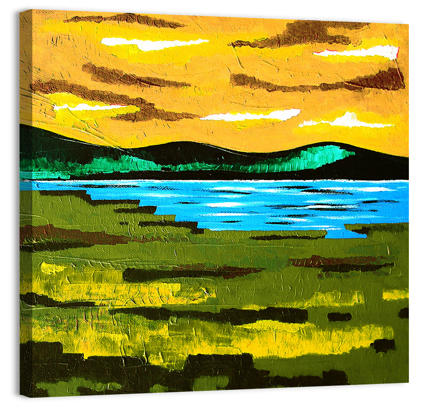 Golden Hour Mountain Lake Abstract Wall Art, canvas print, square