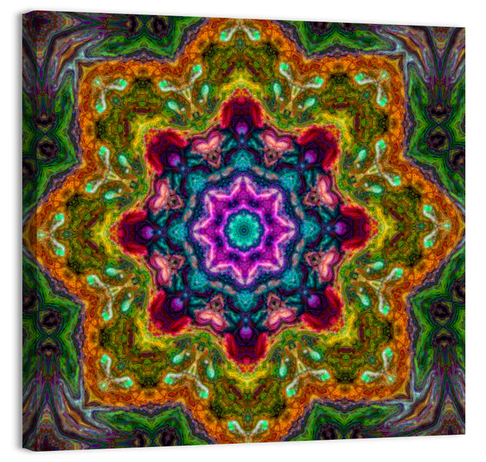 Vibrant Kaleidoscopic Mandala Ornament Wall Art as a canvas print