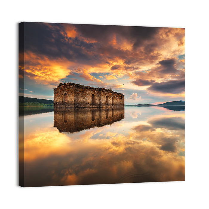 Sunken Church at Zhrebchevo Dam Wall Art as a canvas print