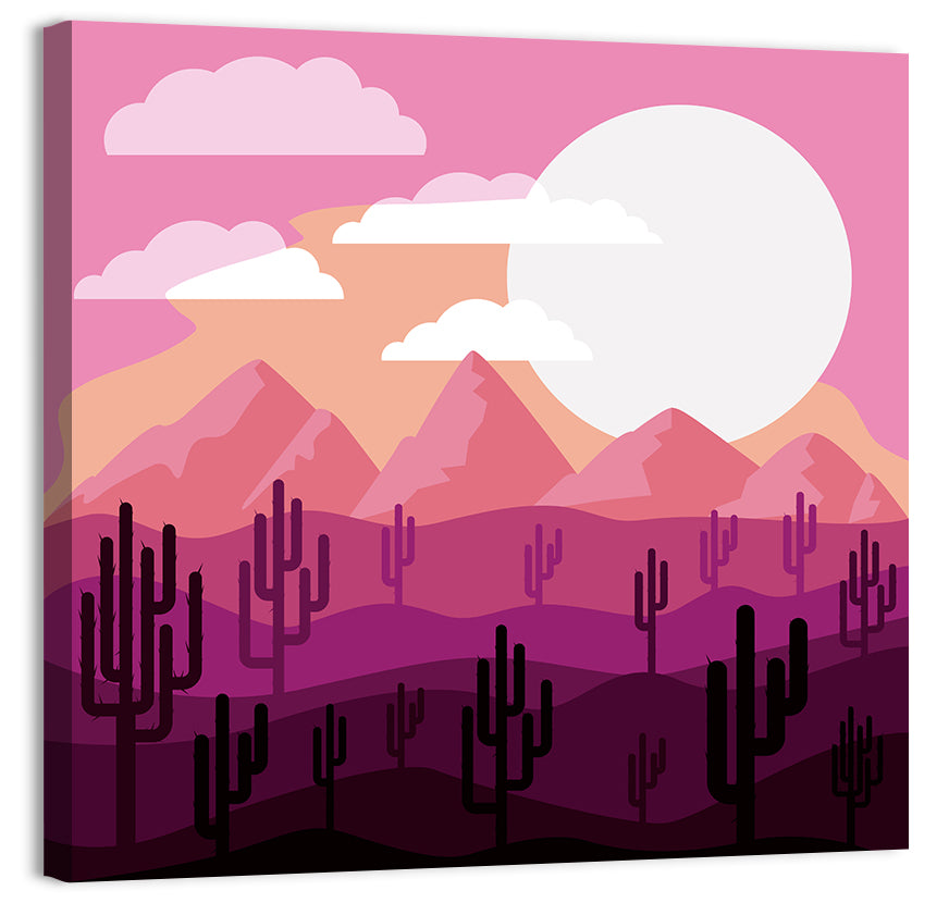 Saguaro Sunset Illustration Wall Art, canvas print, square