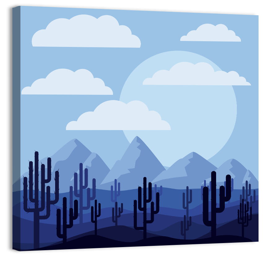 Blue Desert Cactus Illustration Wall Art, canvas print, square