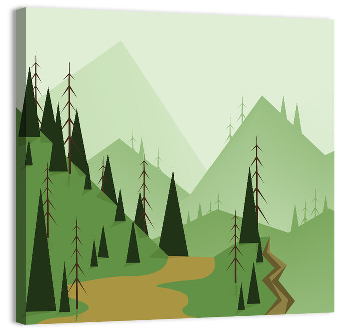 Green Foggy Hills Illustration Wall Art as a canvas print