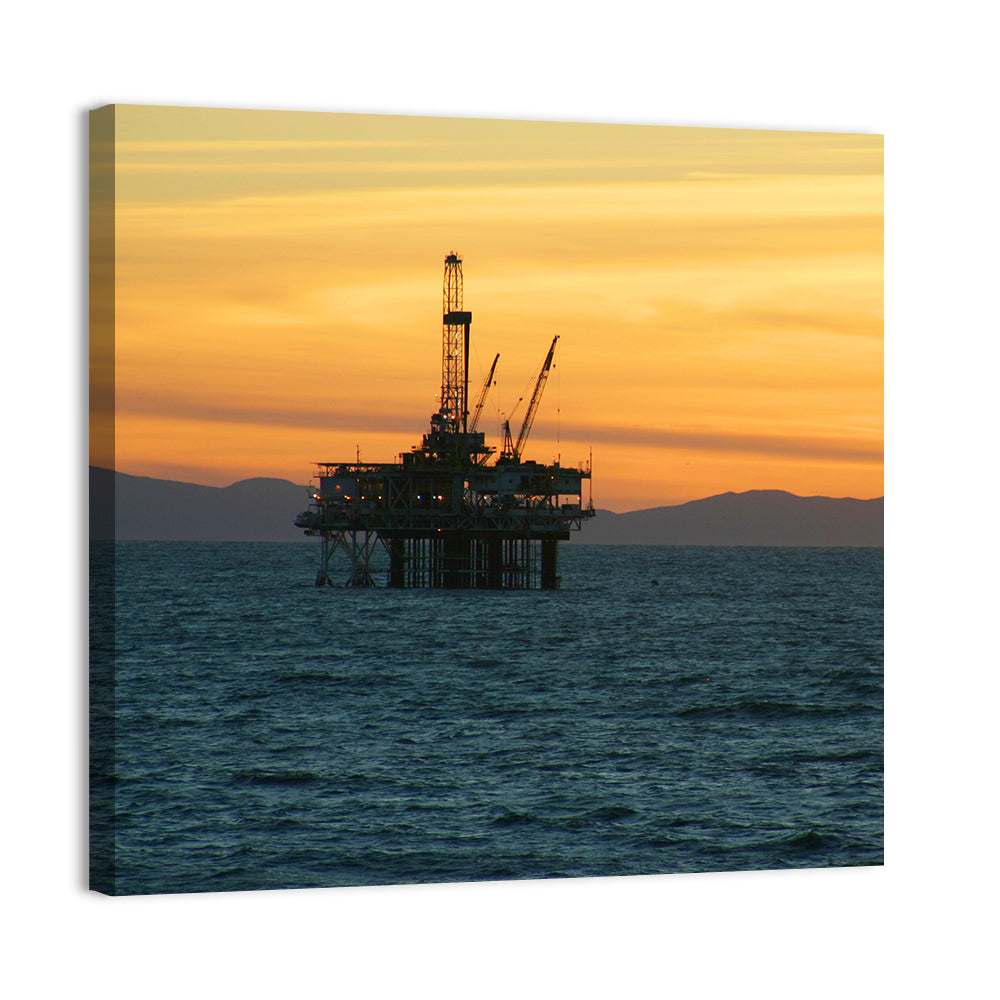 California Oil Rig at Sunset Wall Art, canvas print, square