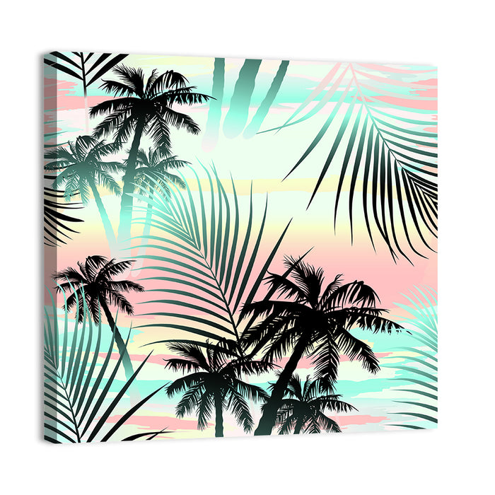 Tropical Palm Stripe Pattern Wall Art as a canvas print