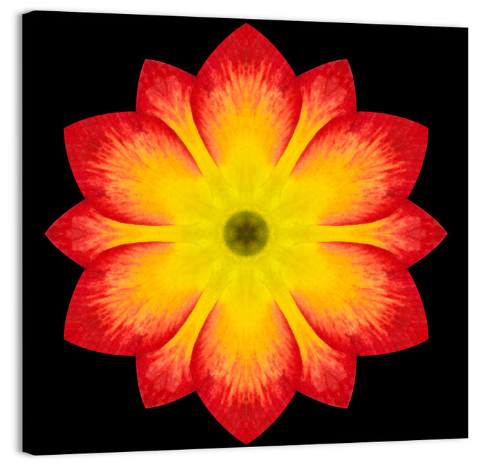 Red Yellow Mandala Flower Pattern Wall Art as a canvas print
