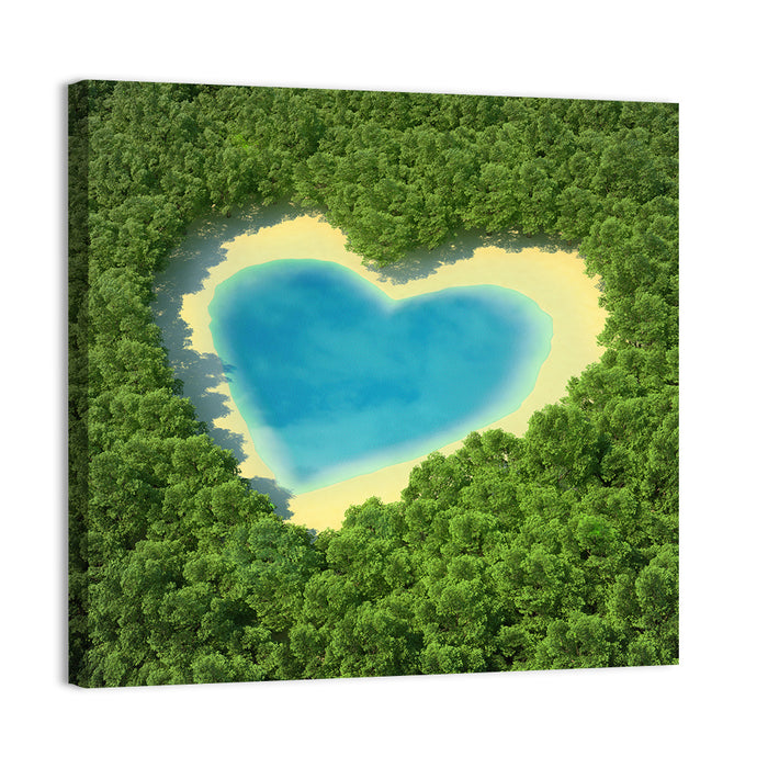 Heart-shaped Pond Aerial View Wall Art as a canvas print