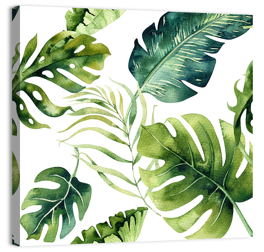 Tropical Watercolor Leaves Wall Art, canvas print, square