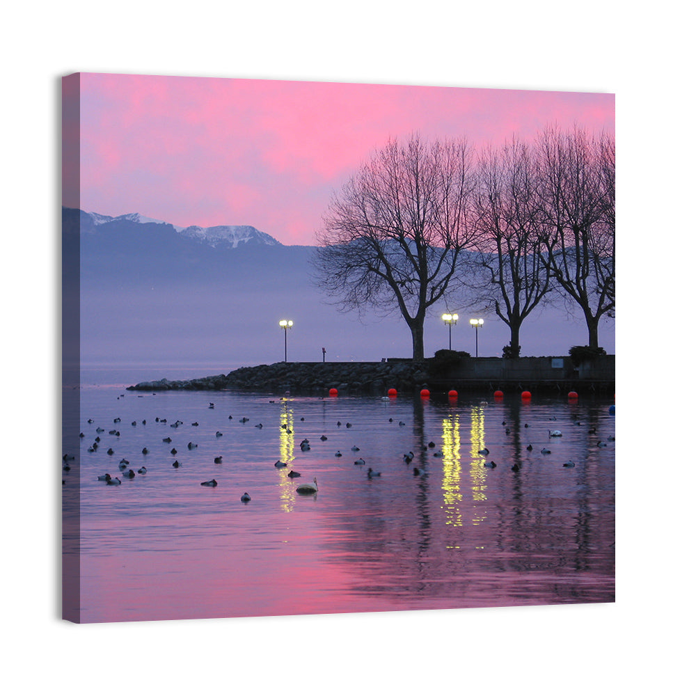 Lake Geneva Twilight Wall Art, canvas print, square
