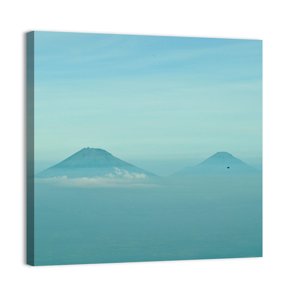 Sumbing and Sindoro Volcanoes Wall Art, canvas print, square