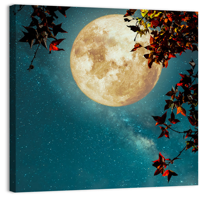 Autumn Moon with Milky Way Wall Art as a canvas print