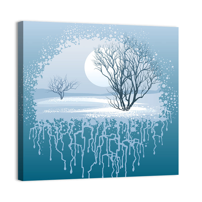 Moonlit Winter Tree Illustration Wall Art as a canvas print