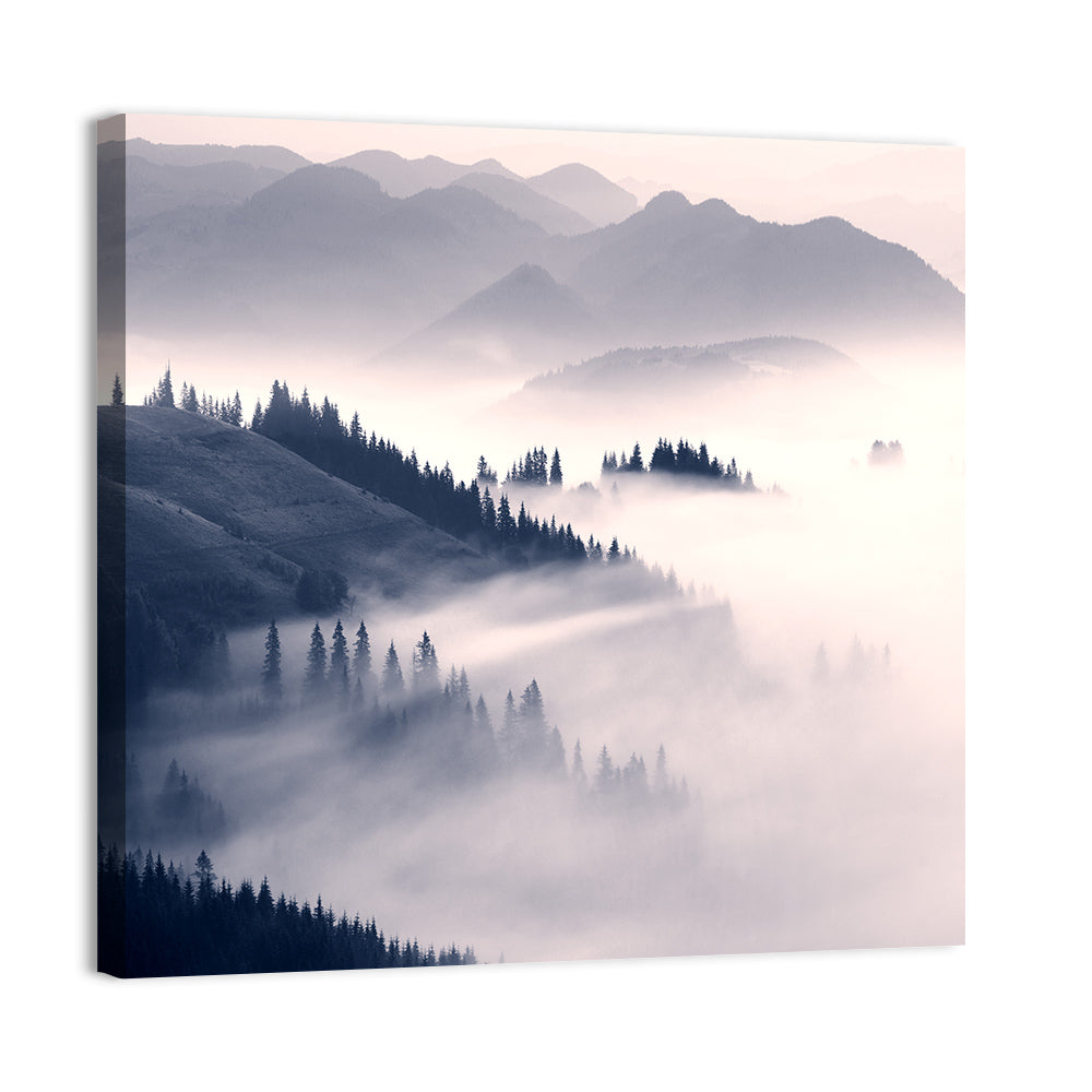 Carpathian Morning Mist Wall Art, canvas print, square
