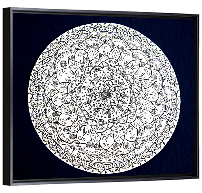Navy Ornamental Mandala Wall Art as a framed canvas