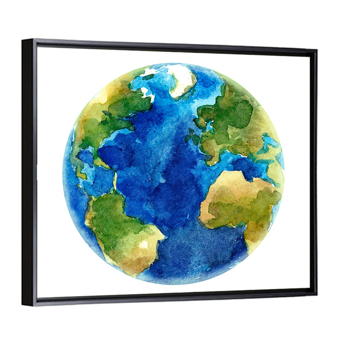 Watercolor Earth Globe Wall Art as a framed canvas
