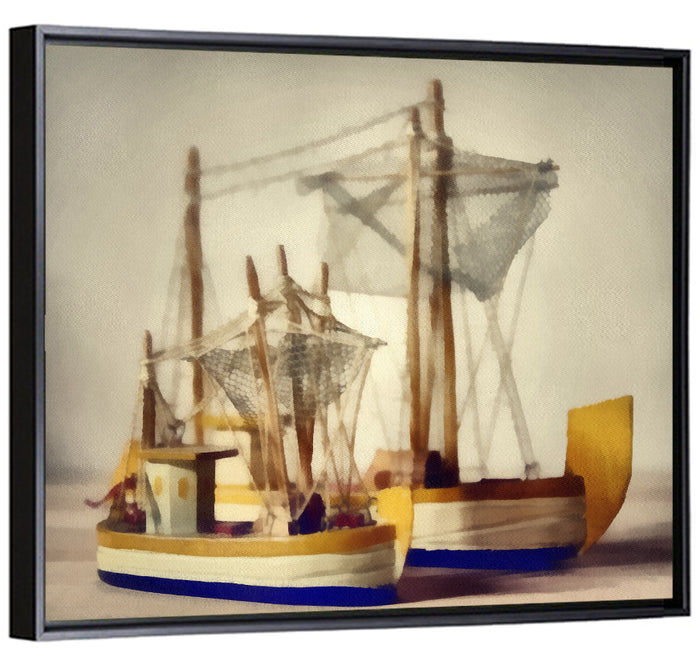 Two Watercolor Boats Wall Art as a framed canvas