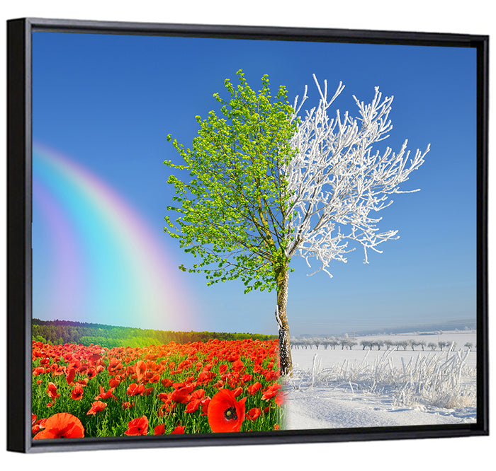 Seasonal Split Landscape Wall Art as a framed canvas