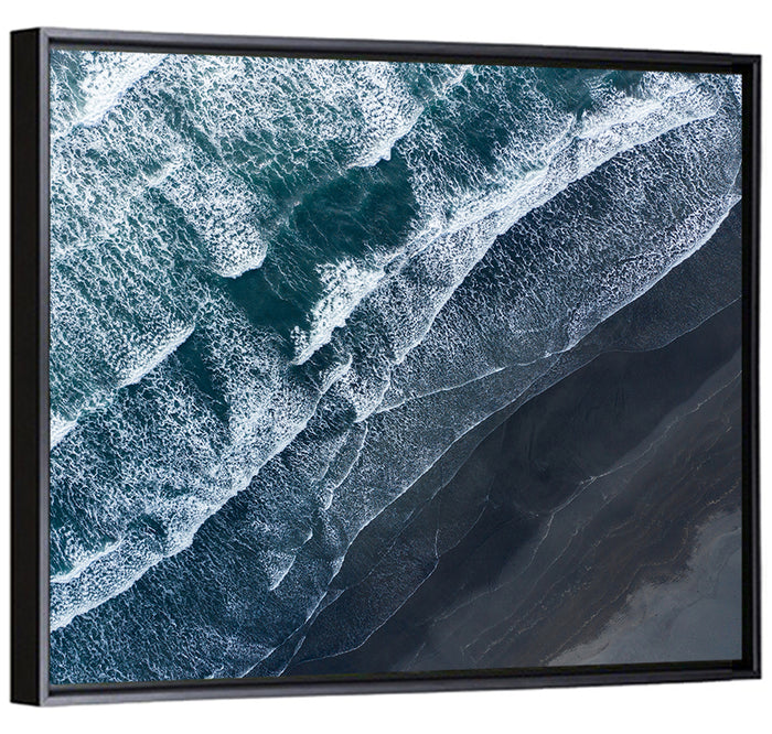 Volcanic Surf on Black Sand Wall Art as a framed canvas
