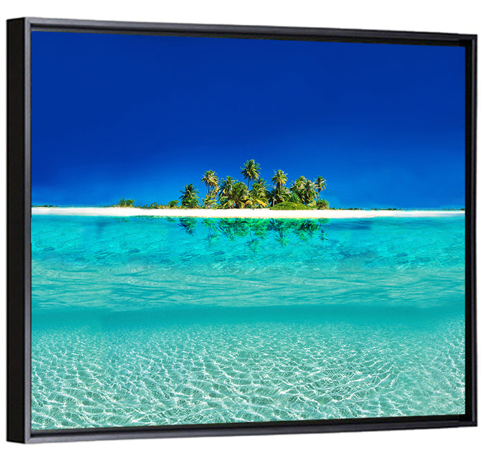 Tranquil Split-level Tropical Island Seascape Wall Art as a framed canvas