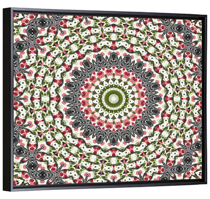 Cherry Mosaic Mandala Wall Art as a framed canvas
