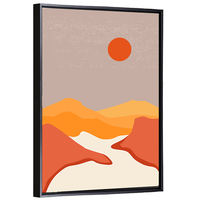 Desert Sunset Mountain Landscape Wall Art as a framed canvas