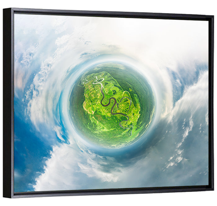 Spherical Forest from Space Wall Art as a framed canvas