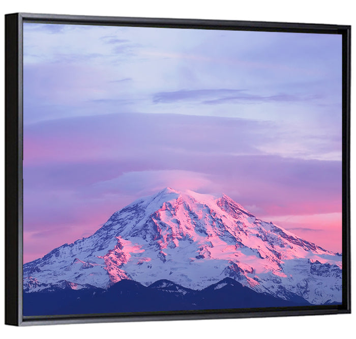 Mount Rainier Alpenglow with Lenticular Cloud Wall Art as a framed canvas