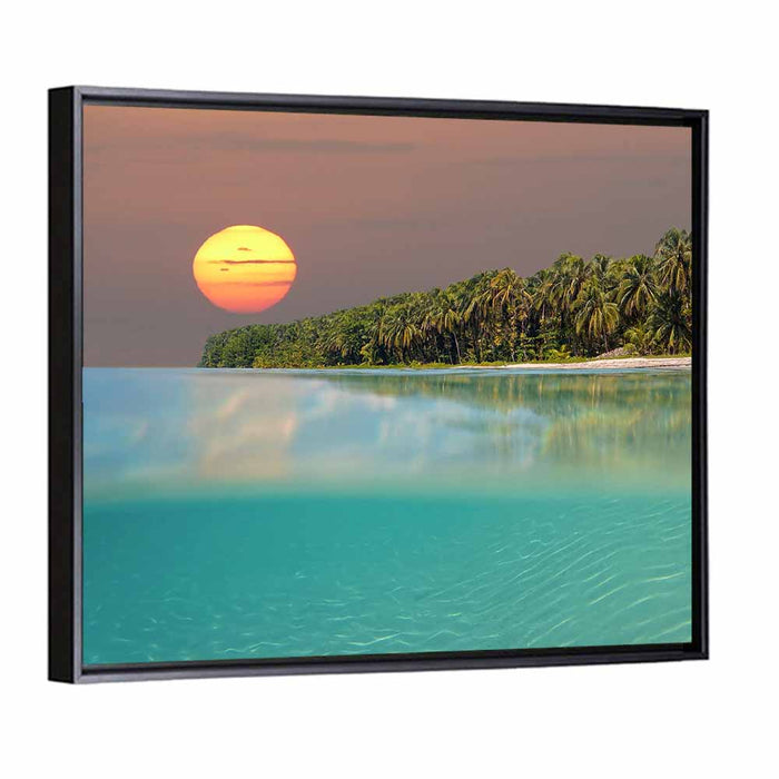 Split-level Caribbean Sunset Wall Art as a framed canvas