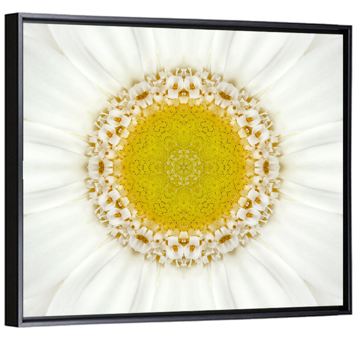 White Flower Mandala Kaleidoscope Wall Art as a framed canvas