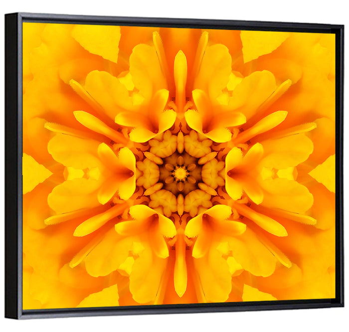 Golden Dahlia Mandala Wall Art as a framed canvas