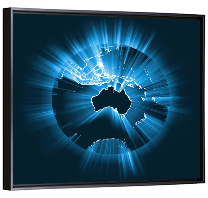 Glowing Australian Map Wall Art as a framed canvas