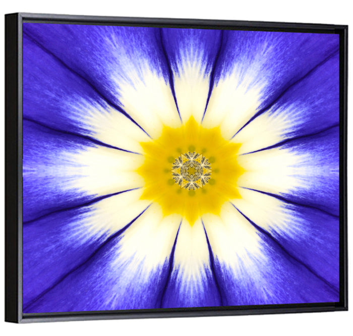 Blue Cornflower Mandala Bloom Wall Art as a framed canvas