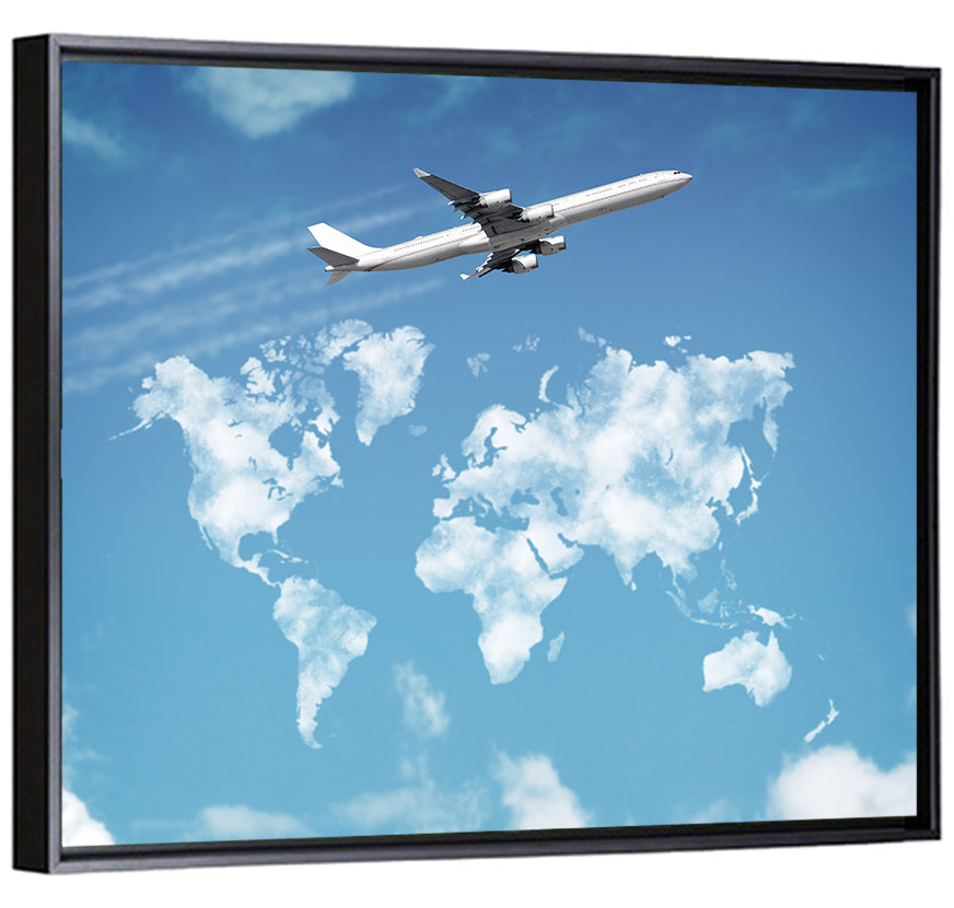Airplane & World Map Wall Art