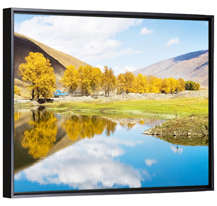 Chanxi Autumn Reflection Road Wall Art as a framed canvas