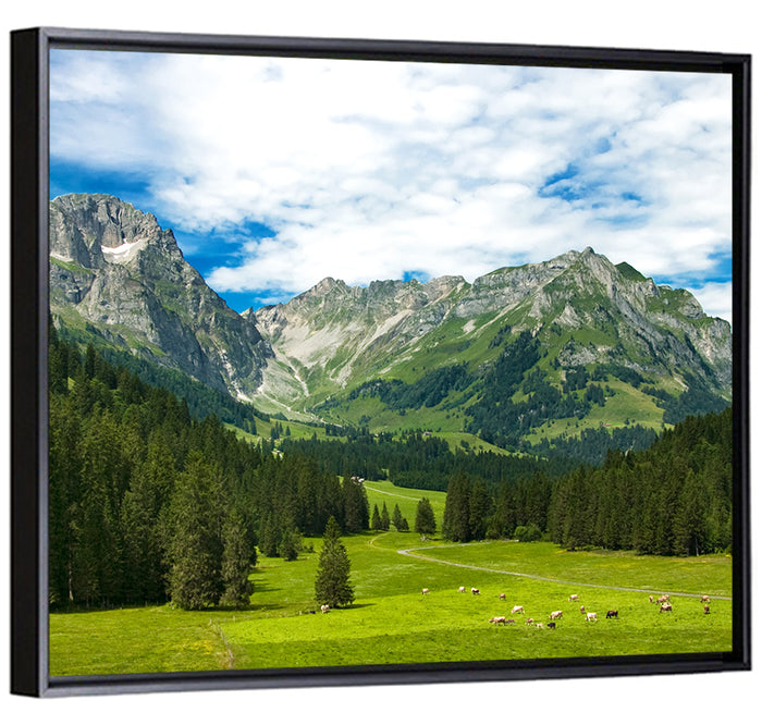 Arnibach Valley Summer Meadow Wall Art as a framed canvas