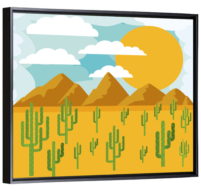 Sunny Desert Landscape Wall Art as a framed canvas