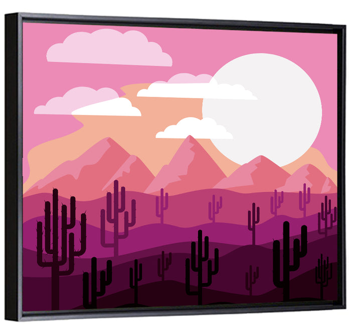Saguaro Sunset Illustration Wall Art as a framed canvas