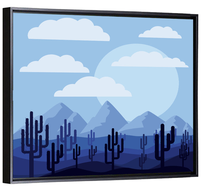 Blue Desert Cactus Illustration Wall Art as a framed canvas