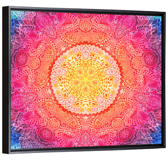 Watercolor Lace Mandala in Pink and Gold Wall Art as a framed canvas