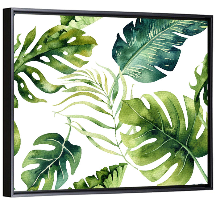Tropical Watercolor Leaves Wall Art as a framed canvas